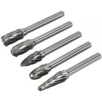 Sealey SDBCK5 set of five silver tungsten carbide rotary burrs with coarse ripper design and cylindrical shanks.