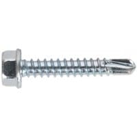 Hex head zinc self-drilling screw, 4.2 x 25mm, silver, sharp tip, threaded body, pack of 100 by Sealey.