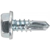 Self-drilling screw with hex head, 4.8 x 13mm, zinc finish, sharp tip, pack of 100 by Sealey.