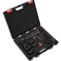 Black Sealey plastic welding kit in a case with a welding gun, staples, and power cord.