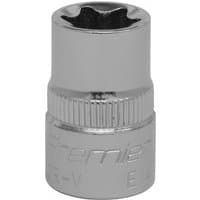Silver Sealey E14 Trx-Star socket with 3/8in square drive, knurled grip, and engraved branding.