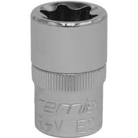 Sealey SET012 Trx-Star* Socket E20, silver chrome finish, 1/2in square drive with knurled grip and engraved markings.