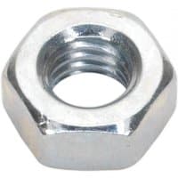 Steel hexagonal nut, silver finish, threaded interior, Sealey SN6 M6, pack of 100.