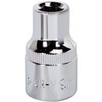 Chrome Sealey Walldrive socket, 9mm, 1/2in square drive, fully polished with knurled grip and engraved markings.