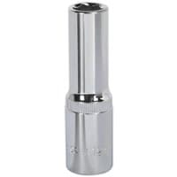 Silver Sealey Walldrive socket, 12mm deep, 1/2in square drive, fully polished finish with knurled grip section.