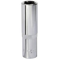 Sealey SP1215D Walldrive socket, 15mm deep, 1/2in square drive, fully polished silver finish with knurled grip.