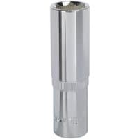 Silver Sealey Walldrive socket, 16mm deep, 1/2in square drive, fully polished finish with knurled grip.