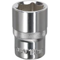 Sealey SP1218 Walldrive socket, 18mm, 1/2inSq drive, fully polished silver finish with engraved size marking.