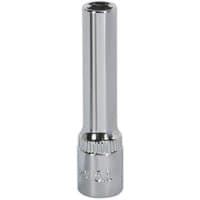 Silver Sealey Walldrive socket, 5.5mm, 1/4in square drive, deep, fully polished with a smooth cylindrical design.