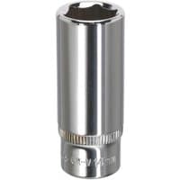 Sealey Walldrive deep socket, 14mm, 1/4inSq drive, fully polished silver finish with knurled grip.