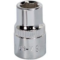 Sealey SP3809 Walldrive socket, 9mm, 3/8in square drive, fully polished silver with ribbed grip section.