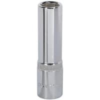 Sealey polished silver deep socket, 11mm, 3/8in square drive, with Walldrive® design and ribbed grip section.