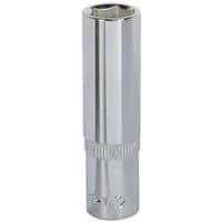 Silver Sealey Walldrive socket, 12mm deep, 3/8inSq drive, fully polished with a knurled grip section.