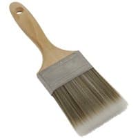 Wooden handle paint brush with 76mm wide bristles and metal ferrule, designed for smooth paint application.