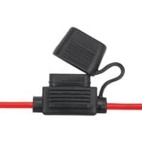 Black Sealey splashproof blade fuse holder with red wire and flip-top cover.