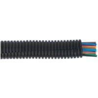 Black Sealey split convoluted cable sleeving, 17-21mm diameter, with multicolored wires visible at the end.