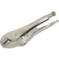 Silver Sealey straight jaw locking pliers with adjustable screw and release lever.
