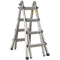 Sealey Telescopic 4 Way Combination Ladder, silver aluminum, adjustable height, black rubber feet, multi-position.