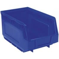 Blue Sealey plastic storage bin, 150x240x130mm, open front, stackable design, pack of 38.