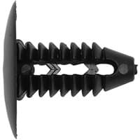 Black Sealey fir tree clip, 20mm x 18mm, with ribbed stem and flat circular head.