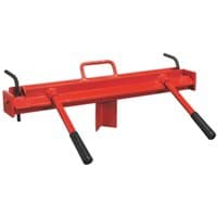 Red Sealey vice mounting sheet metal folder with two black-handled levers and a central carrying handle.