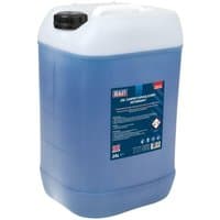 Blue Sealey VMR92250 25L container with black cap, labeled for carpet/upholstery detergent.