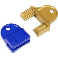 Blue and gold Sealey timing tool kit components with holes and grooved edges for GM, Saab, Chevrolet EcoTec engines.