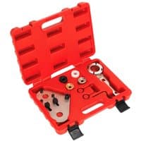 Red Sealey timing tool kit with various metal components in a molded case for VAG 1.8, 2.0 engines.