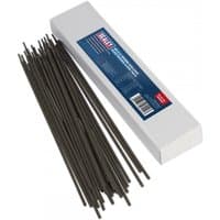 Sealey welding electrodes Ø2.5 x 300mm, 2.5kg pack, black rods with a white box featuring a blue label.