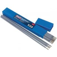 Blue box of Sealey WED1032 welding electrodes, 3.2mm diameter, 350mm length, with exposed silver tips.