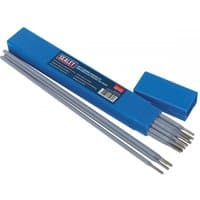 Sealey WED1040 welding electrodes, silver rods in a blue rectangular box, Ø4 x 350mm, 1kg pack.