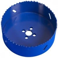 Blue Sealey HSS hole saw blade Ø114mm with serrated edge and central mounting holes.