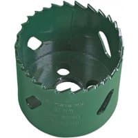 Green Sealey HSS hole saw blade Ø51mm with jagged teeth and multiple side holes for efficient cutting.