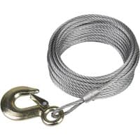 "Coiled steel wire cable with attached metal hook for Sealey GWE2000M hand winch, featuring a durable braided design"