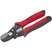 Red and black Sealey wire stripping and cutting pliers with ergonomic handles and adjustable stripping gauge.