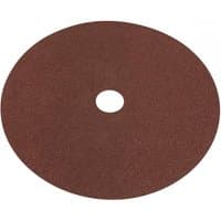 Brown circular fibre-backed disc, 175mm diameter, 40 grit, with a central hole, pack of 25 by Sealey.