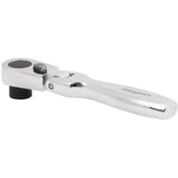 Silver Siegen 1/4" drive flexi head micro bit ratchet with a pivoting head and ergonomic handle.