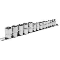 Siegen 14 Piece Torx Socket Set, silver sockets on a metal rail, various sizes, polished chrome finish.