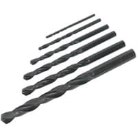 Siegen 6 Piece HSS-R Drill Bit Set, black steel, varying sizes, spiral flutes, cylindrical shanks.