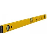 Yellow Stabila spirit level, 90cm, with three vials and black end caps.