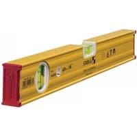 Yellow Stabila magnetic spirit level with two vials, red end caps, and black logo on the side, 40cm length.