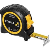 Black and yellow Stabila BM 300 tape measure with 8m length and robust casing.