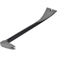 Black and silver Stanley precision moulding pry bar, 250mm, with curved claw and flat end for prying and lifting.