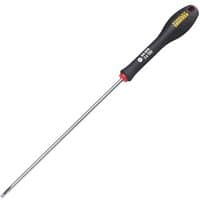 Stanley Fatmax screwdriver with black handle, yellow logo, red accent, and 150mm silver parallel tip shaft.