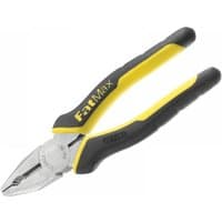 Stanley Fatmax combination pliers, 200mm, with black and yellow rubber grips and silver metal jaws.