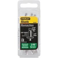 Stanley aluminium rivets pack, medium size 5x7mm, 15 pieces, clear plastic packaging with yellow and black label.