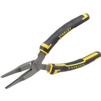 Stanley Fatmax flat nose plier with black rubber grips, yellow accents, and silver metal jaws.