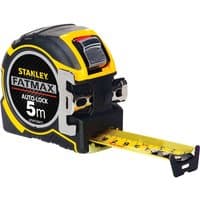 Stanley FatMax Pro Autolock Tape Measure, black and yellow, 5m length, with ergonomic grip and metal belt clip