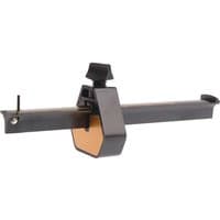 Black and yellow Stanley plastic marking gauge with adjustable sliding arm and locking knob.
