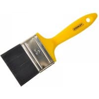 Yellow-handled Stanley hobby paint brush, 75mm wide, with black bristles and metal ferrule.